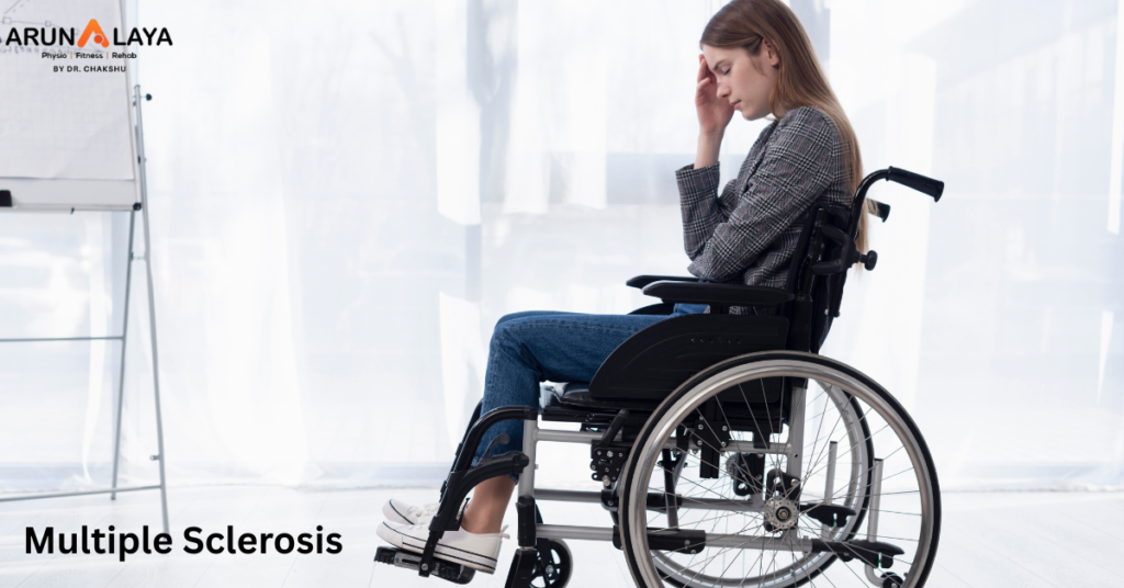 A women seating on wheel chair
suffering from Multiple Sclerosis