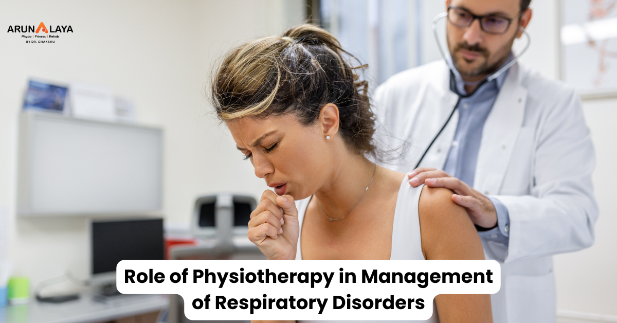 A doctor performing a respiratory physiotherapy treatment on a woman coughing during a clinical examination, highlighting the role of physiotherapy in managing respiratory disorders.